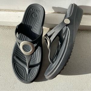 Crocs Flip Flops Black with Silver Accents 6